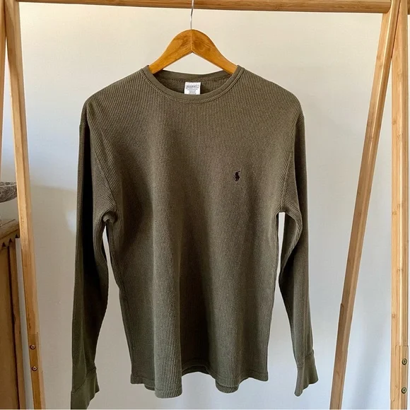 Vintage Polo Ralph Lauren Thermal Long Sleeve Tee in Khaki Green - M - Picture 3 of 6